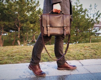 Leather messenger bag Leather satchel leather laptop bag bag for men leather handbag gift for him xmas gift leather briefcase men's