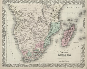 Original 1874 Map of Southern Africa & Madagascar