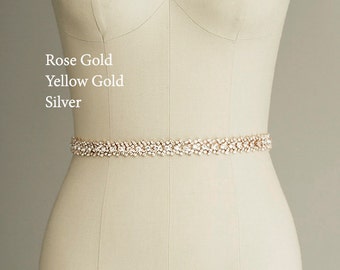 Gabriella - Bridal Gown Sash, Wedding Dress Belt Sash, Thin Rhinestone Crystal Sash
