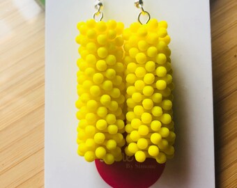 Big Yellow Earrings , Large unusual earrings, light earrings , statement earrings , dangle earrings ,