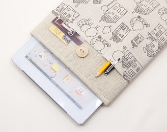 30% OFF SALE House Pattern iPad Case with button closure. Padded Cover for iPad Mini 1 2 3 4. iPad Mini Sleeve Bag.
