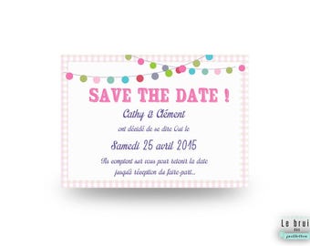 Save the date vintage thème lampions motif vichy