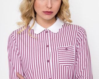 Scallop Shirt/ Vintage Shirt/ Retro Shirt / Striped Shirt