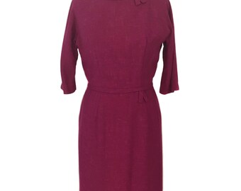 vintage 1950's pink wiggle dress / Tween Craft Forstmann / wool / Joan Holloway Mad Men / women's vintage dress / size large