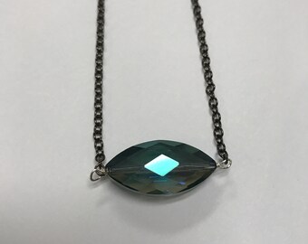 Evil Eye Blue Crystal Gunmetal Adjustable Choker