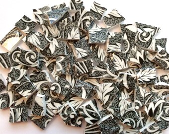 110 Black and White Transferware Mosaic Tiles//Broken Dish//Mosaic Supplies//Mosaic Pieces//Mosaic