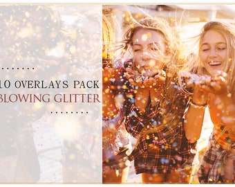 Blowing Glitter Photoshop Overlays: Confetti Photo layer, Bokeh blow magic Pixie dust effect, Marketing board wedding and mini Sessions