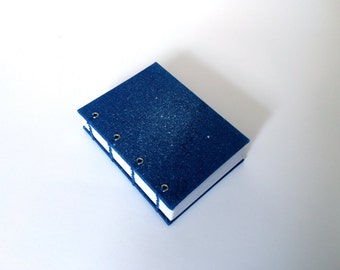 Small Coptic Notebook in Indigo & Silver with Dark Blue Linen Thread