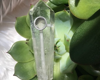 Polished Clear Quartz Crystal Pipe with Carb Hole