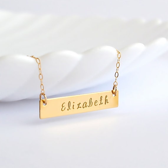 Bar Necklace HANDSTAMPED Name Necklace Gold Filled Necklace