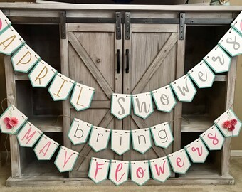 April Showers Bring May Flowers Banner-Customizable-Baby Shower