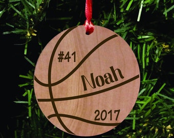 Basketball Wood Ornament, Sports Ornament, Wood Tag, Basketball Player Gift, Engraved Ornament, and Personalized as a Basketball