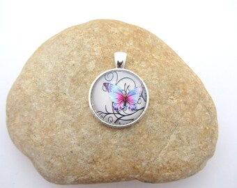 Glass cabochon pendant butterfly silver, butterfly pendant, necklace pendant, necklace making,butterfly cabochon