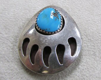 Navajo Sterling Silver and Turquoise Bear Paw Pin/Pendant