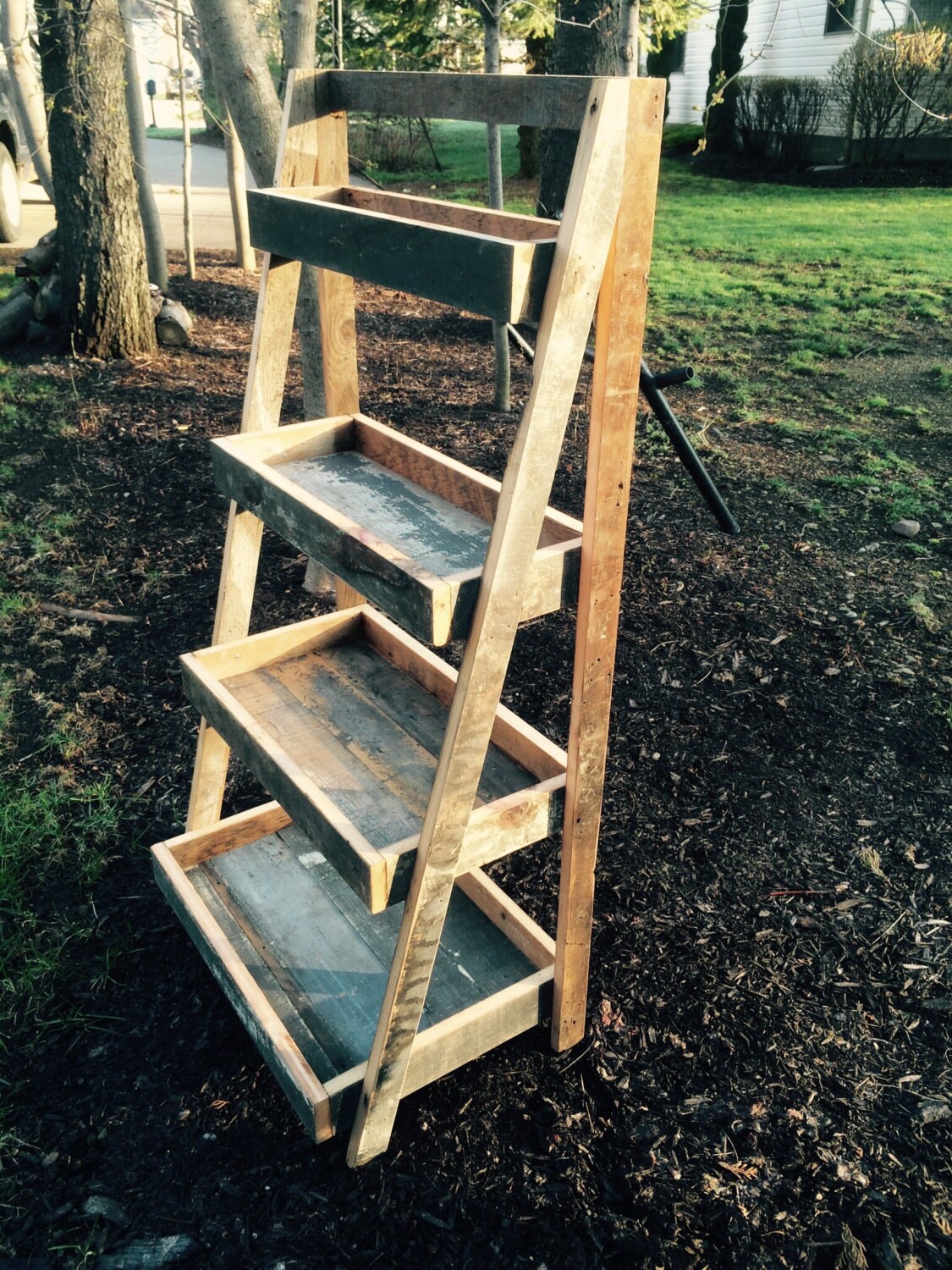 Reclaimed wood ladder shelf