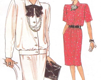 1980s Womens Button Front Top and Skirt Vogue Sewing Pattern 9485 Size 8 10 12 Bust 31 1/2 to 34 UnCut Very Easy Very Vogue Patterns