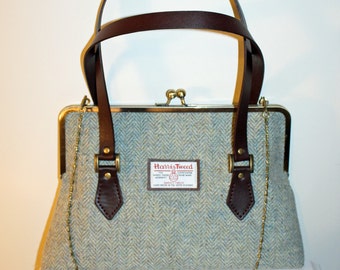 Harris Tweed Duck Egg Green Kisslock Handbag