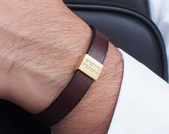 Father's Day Gift / Personalized Leather Bracelet / Coordinates Bracelet / Mens Bracelet / Groomsman gift - LB01