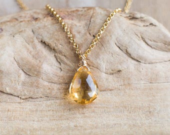 Citrine Pendant, Mom Gift for Wife, Citrine Necklace, Gemstone Pendant, Tear Drop Pendant, Citrine Jewelry, November Birthstone Necklace
