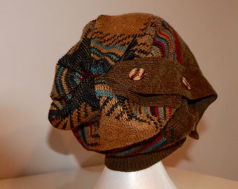Slouchy toque made from a recycled sweater!