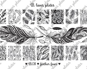 B.08 - feather fever - nail stamping plates (B. Loves Plates )
