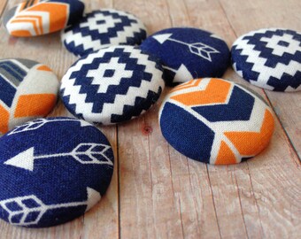 Magnets,Fabric Magnets,Navy,Orange,Chevron Magnets,Office,Coworker Gift,Teacher Gift,Home Decor,Fridge Magnets,Cubicle Decor