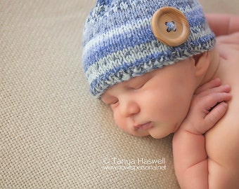 Hand Knitted Baby Hat Fairisle ButtonPhotography/Photo Prop Newborn - 12 Months Boys UK Seller
