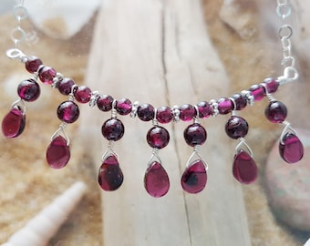 Garnet Passion Necklace, Sterling Silver Genuine Garnet Necklace, Dark Red Gemstone, January Birthstone Necklace, Fair Trade, Vegan Friendly