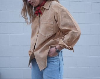Beige Suede Button Down Top, size S/M