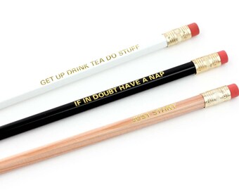 Motivational pencils - pencil set - slogan pencils - foiled pencils - monochrome pencils - 5th anniversary gift - wood anniversary