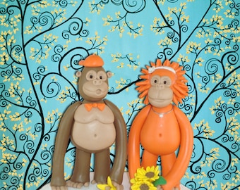 Personlized Gorila and Orangutan Wedding Cake Topper