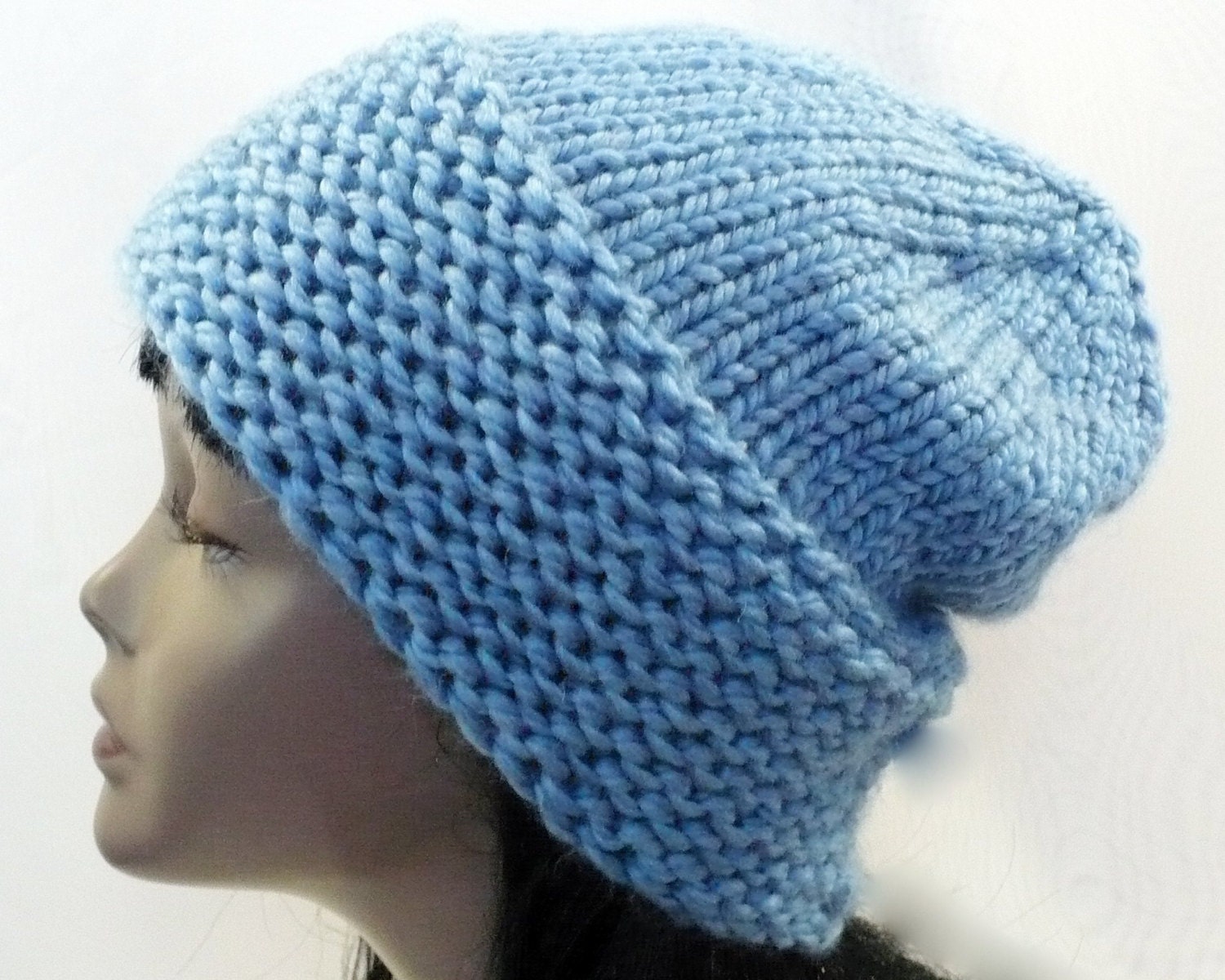 Powder Blue Russian Style Slouchy Beanie Hand Knit Winter