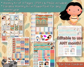 Native American Princess Weekly & Monthly Planner Sticker Kit | use with Erin Condren Planner | Printables | Pocahontas | PowerPoint | PDF