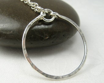 MERIDIAN SILVER NECKLACE, sterling silver circle pendant necklace hammered pendant layering necklace