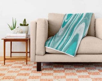 Turquoise Throw Blanket-Coral Fleece Blanket-Sherpa Fleece Blanket-Bed Blanket-Modern Decor-Throw Blanket-King Size Blanket-Teal Blanket