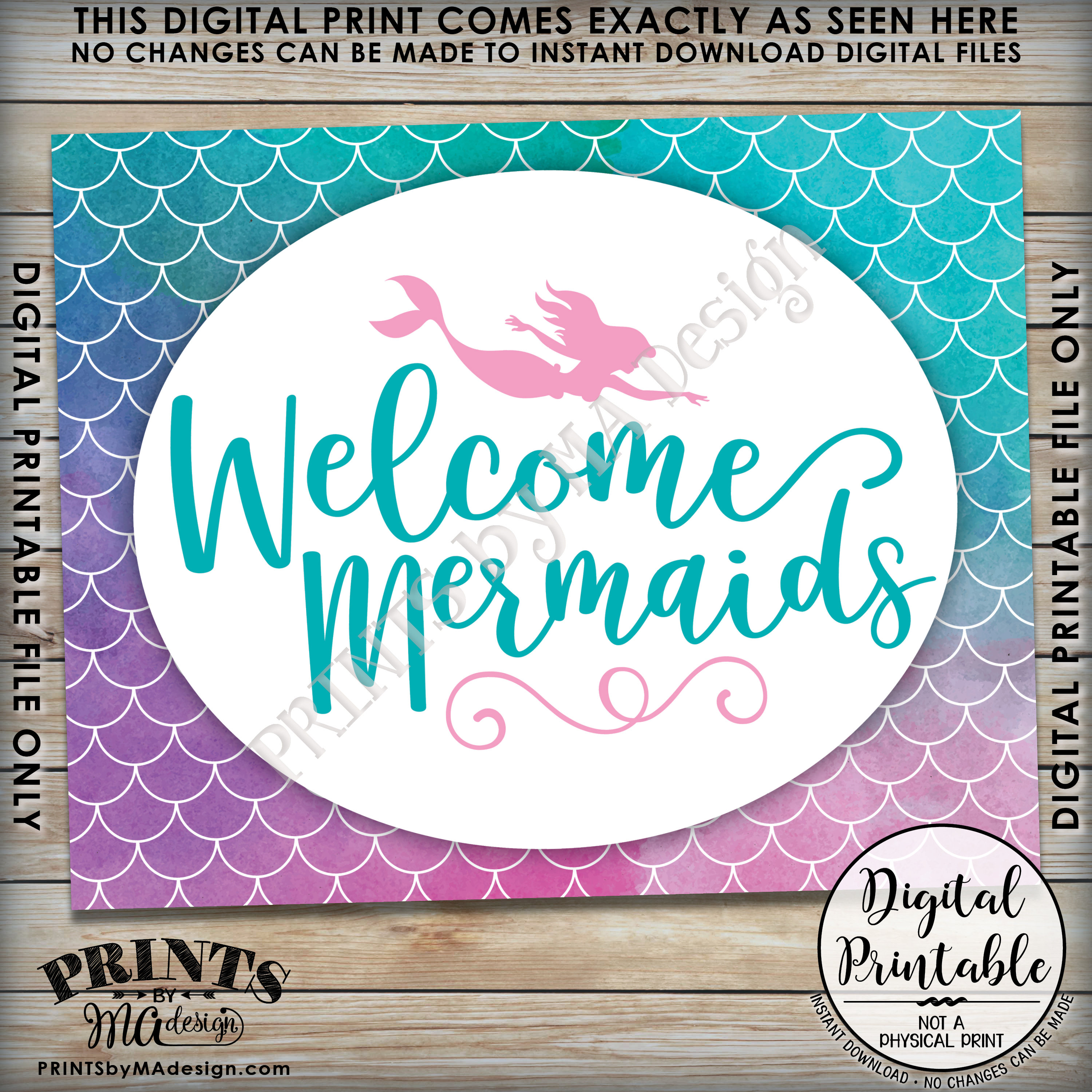Mermaid Party Sign, Mermaid Birthday Party, Birthday Mermaids