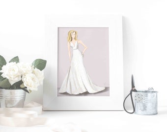 Personalized Bridal Gown Sketch, Custom Bride Gift, Custom Fashion Illustration, Custom Bridal Gown, Wedding Dress Art, Bridal Portrait, Art