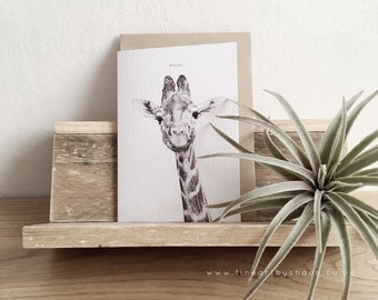 Birthday Greeting Card, Giraffe drawing, Caption Card- Hello!