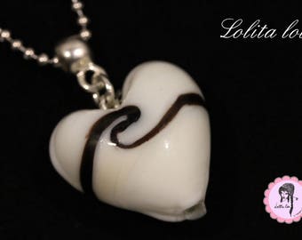 Necklace pendant Murano glass 'whipped cream and thin licorice heart '.
