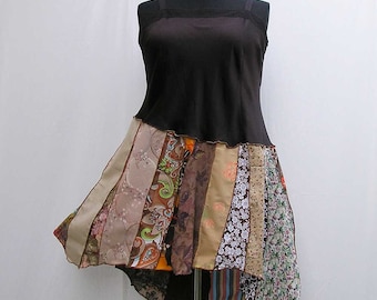Brown upcycled dress, plus size dress, brown dress, refashioned dress, 2X deconstructed dress, boho dress festival dress, asymmetrical dress
