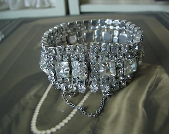 Vintage Rhinestone Studded Wide Tennis Bracelet, Rhinestone Tennis Bracelet, Vintage Rhinestone Bracelet