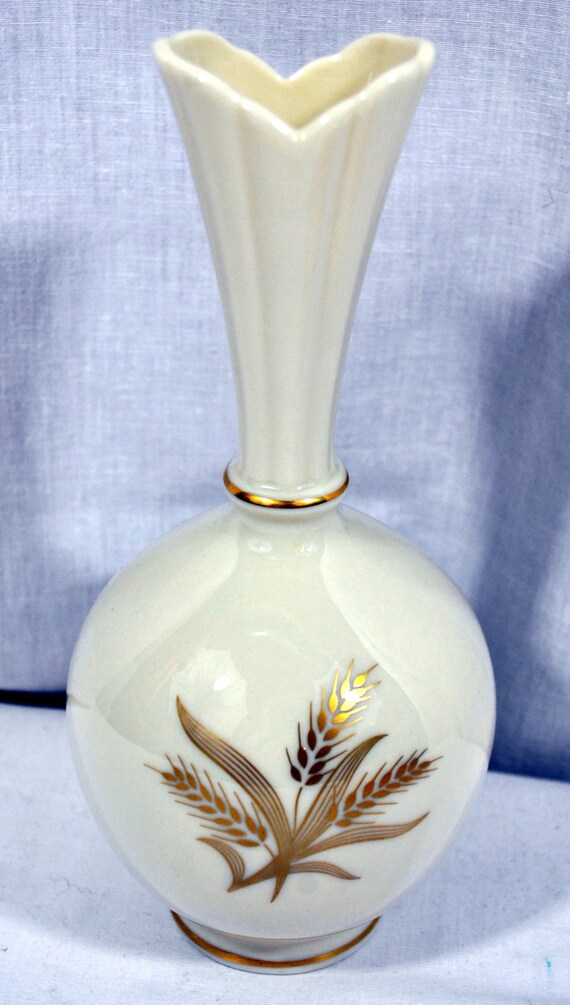 Vintage Lenox Ivory Bud Vase with Wheat Pattern and Gold Trim