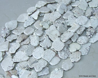 White Magnesite Slab Stone Beads - Free Form - Bone White with Heavy Black Veining - 30mm to 35mm - 15 inch strand