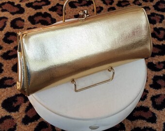 Vintage, 1960, goud Metallic, avond, koppeling, tas, handtas