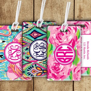 Personalized Luggage tag, Lilly inspired bag tag, gift for traveler, personalized gifts, gifts for her, gym bag tag, backpack tag