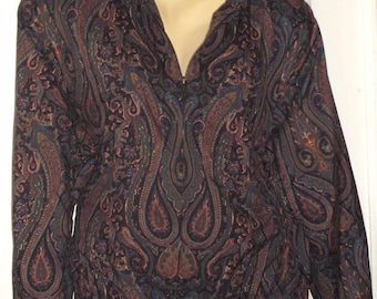 Vintage Women's Bomber Style Jacket by Mondi ~ Paisley Print ~ Size Large (42)