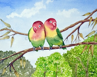 love birds art, love birds,Digital Download, love birds painting, bird art, parrot art, lovebirds, animal art, bird art, bird wall art,