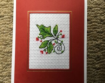 Completed cross stitch card 4.5” x 3.5”