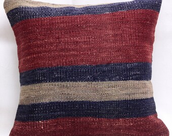 Kilim Pillow Cover, 16”x16”, Decorative Pillow, Throw Pillow, Cushion Cover, Vintage Pillow Cover, Bohemian Pillow, Boho Pillow