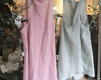 French Linen Apron Dress.Free size 8-14 Womens.